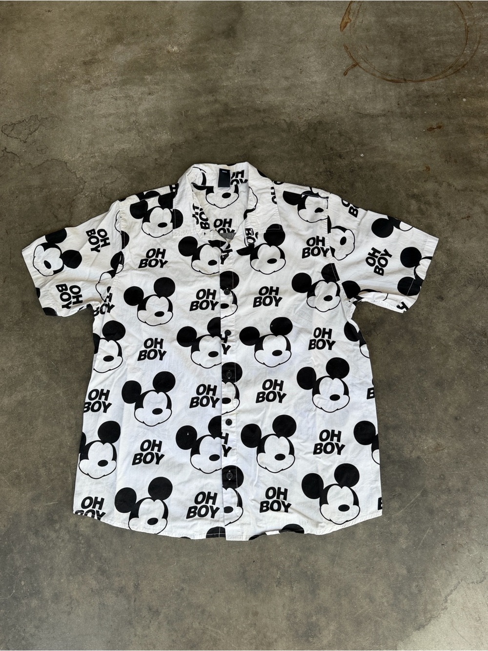 Neff Disney Button-Down Shirt Oh Boy Mickey Face Allover Print Men’s M